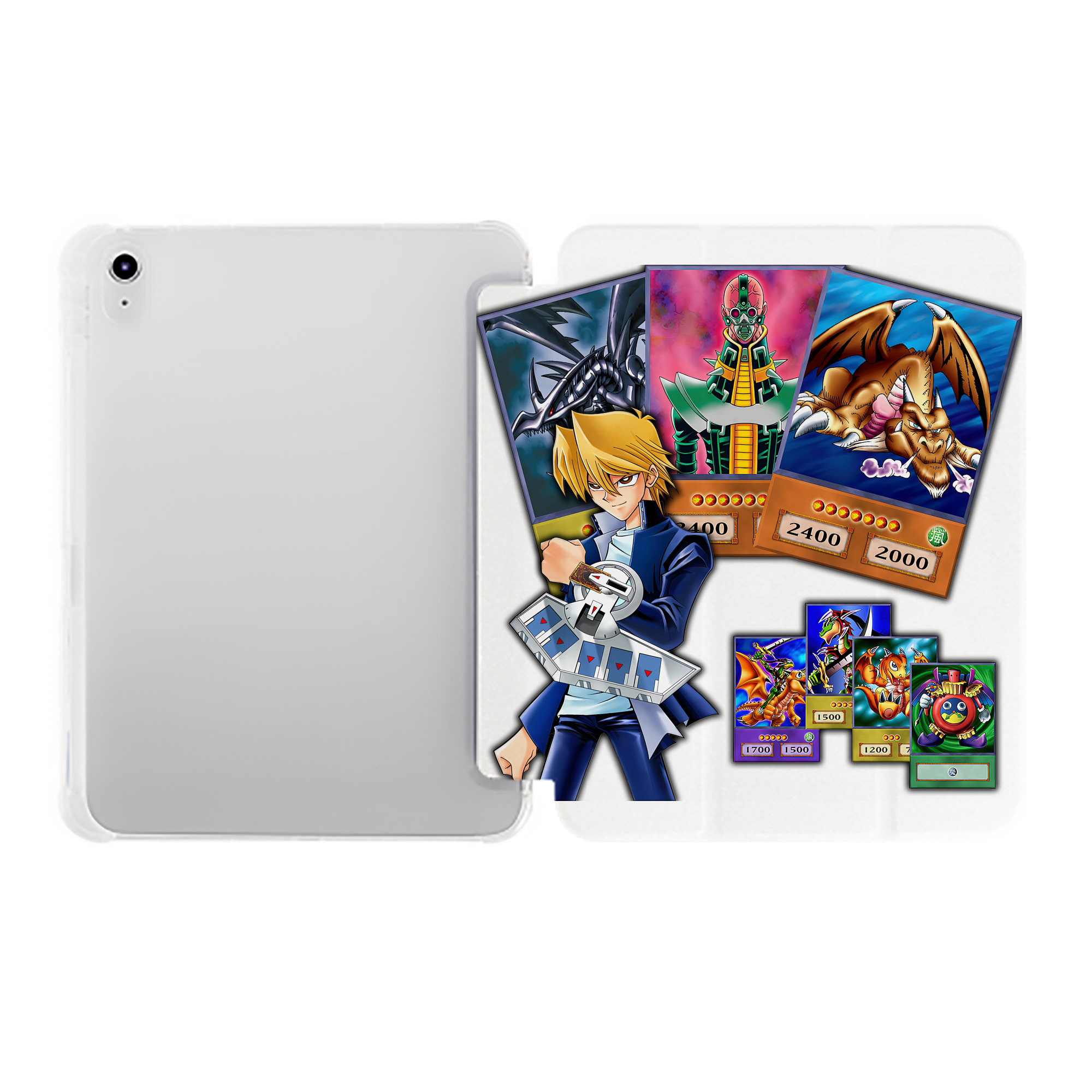 （画像用） 遊☆戯☆王 Yu-Gi-Oh! IPad ケース ペン収納付き 三つ折りスタンド PUレザー×シリコン 対応機種9.5/10.5/10.9インチ